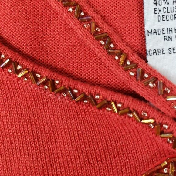 Bob Mackie Wearable Art Cut Out Neckline Necklace Look Beaded Rust Sweater Large - Picture 9 of 9